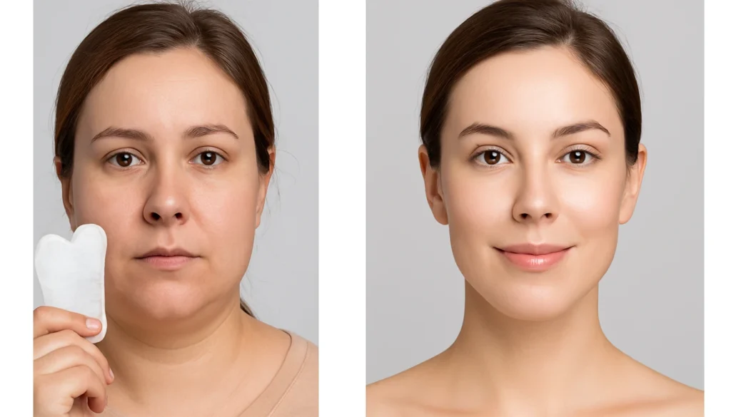 Before and After Using Clear Quartz Gua Sha